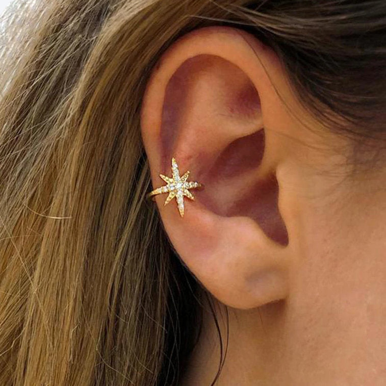 Gold Star Ear Cuff, No Piercing Ear Wrap, Astrology Lover, Clip On Earring, Minimalist Jewelry, Sterling Silver, Faux Orbital Conch Earring