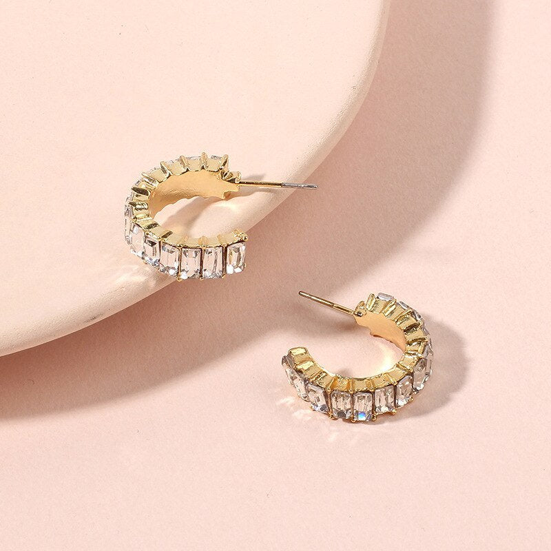 Gold and Cubic Zirconia Hoop Earrings, Baguette Cut Hoop, Unique Jewelry, Minimalist Earrings, Boho Earring, Elegant Jewelry, Gold Jewelry