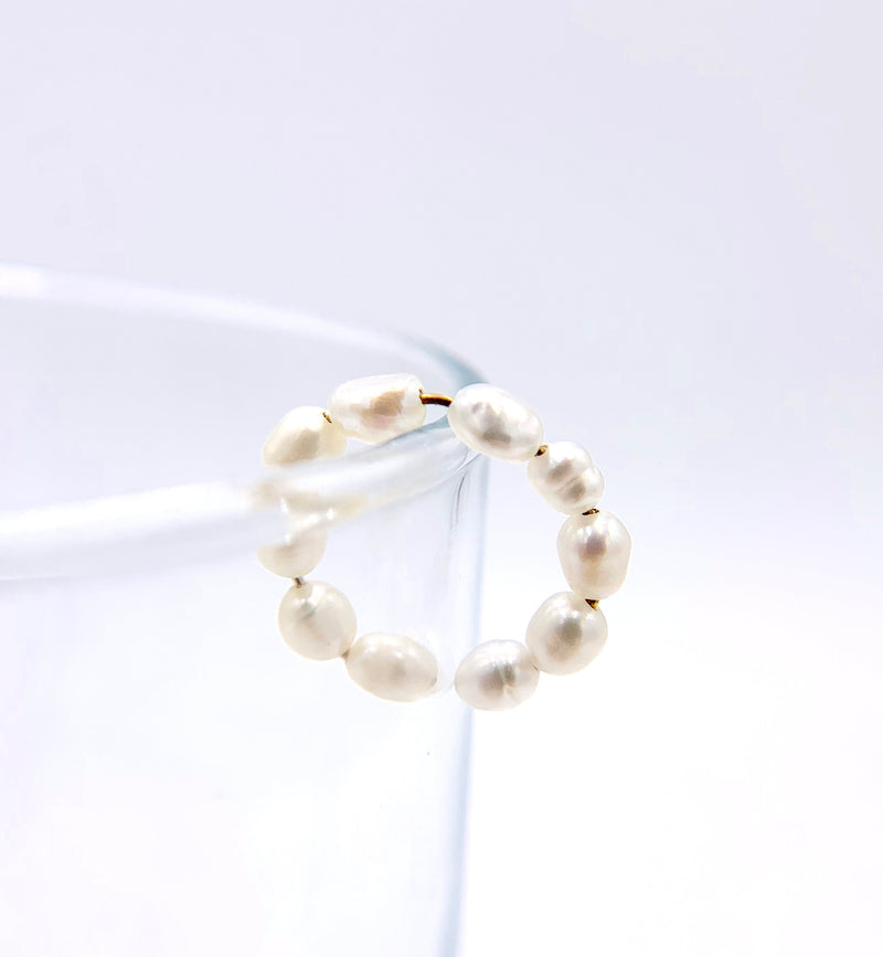 Thin Pearl And Gold Ear Cuff, No Piercing, Dainty Earring, Simulated Pearl Cuff, Bohemian, Faux Conch, Minimalist, Clip On, Boho Jewelry,