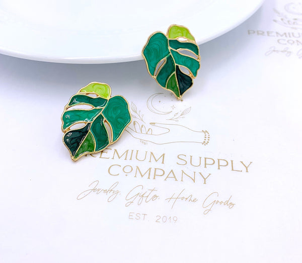 Monstera Leaf Earrings, Tropical Earrings, Vacation Jewelry, Boho Jewelry, Plant Lady Gifts, Palm Leaf Earrings, Tropical Plant Earrings