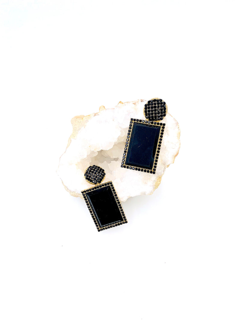 Black And Gold Geometric Drop Earrings, Modern Dangle Earrings, Rectangle Earrings, Boho Jewelry, Statement Earrings, Gifts For Her, Elegant