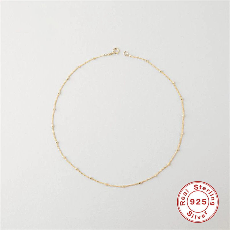 Dainty Gold Bohemian Clavicle Chain Necklace, Minimalist Thin Gold Necklace, Short Gold Beaded Chain, Gifts For Her, 925 Sterling Silver