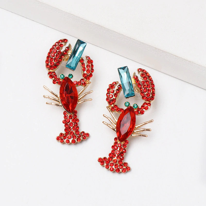 Lobster Dangle Earring, Summer Jewelry, Fun Crawfish Drop Earrings, Unique Jewelry, Lobster Statement Earring, Crawdaddy, Art Deco Jewelry