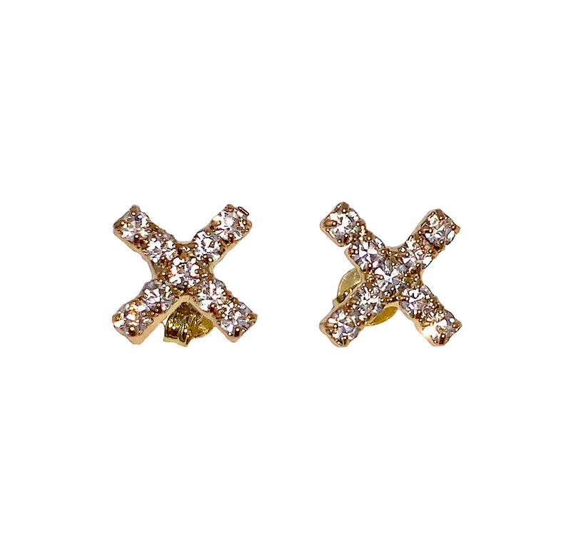 Minimalist Crystal and Gold Earrings, Cross Earrings, Boho Jewelry, X Stud Earrings, Dainty Earrings, Gifts For Her, Small Cross Earrings