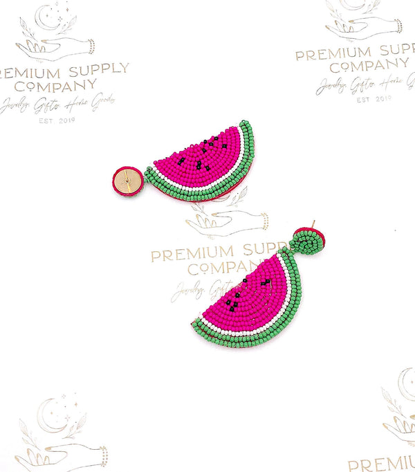 Hand Beaded Watermelon Slice Drop Earrings, Summer Jewelry, Cute Earrings, Boho Jewelry, Fun Fruit Earrings, Tropical Jewelry, Plant Lady,