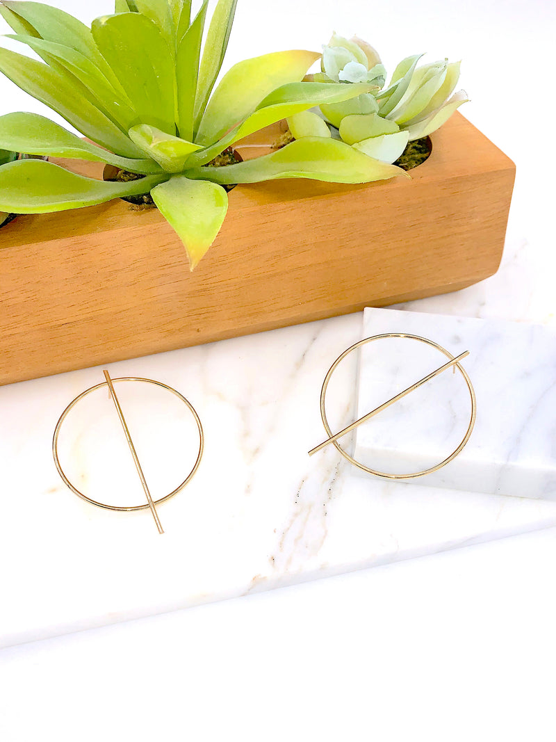 Front Facing Gold Hoops, Thin Gold Hoops, Unique Gold Hoop,Geometric Jewelry, Minimalist Earring, Big Festival Hoop Earrings, Summer Jewelry