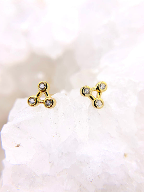 Zircon And Gold Triangle Studs, 925 Sterling Silver, Geometric Earrings, Dainty Stud Earrings, Minimalist Jewelry, Tiny Triangle Earrings