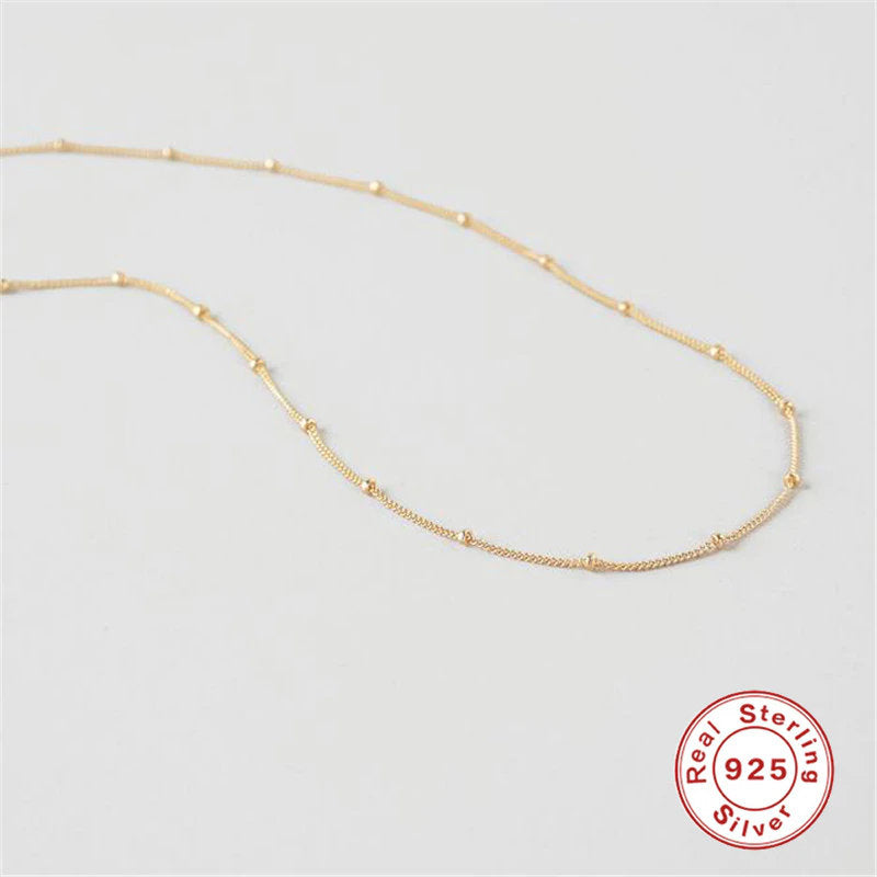 Dainty Gold Bohemian Clavicle Chain Necklace, Minimalist Thin Gold Necklace, Short Gold Beaded Chain, Gifts For Her, 925 Sterling Silver