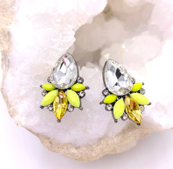 Yellow And Clear Crystal Art Deco Earrings, Unique Earrings, Boho Jewelry, Statement Earrings, Elegant Earrings, Bohemian Earrings, Gifts