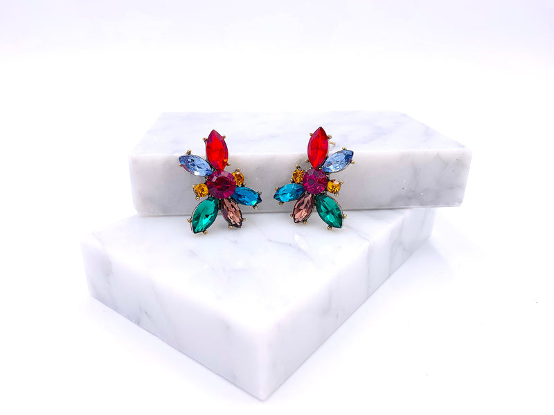 Multi Color Crystal Bohemian Earrings, Colorful Earrings, Light Vacation Jewelry, Boho Earrings, Rainbow Art Deco Earrings, Gifts For Her