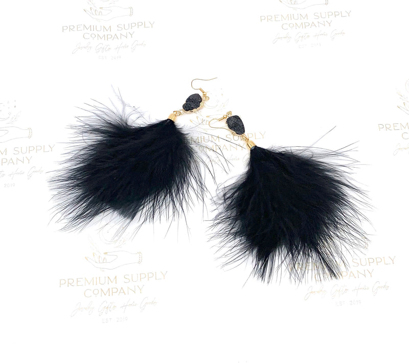 Black Feather And Crystal Earrings, Simulated Crystal Earrings, Bohemian Jewelry, Summer Boho Earrings, Fluffy Feather Dangle Earring, Gifts