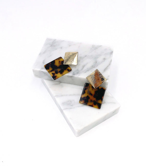 Vintage Inspired Tortoise Shell Geometric Earrings, Gold and Tortoise Jewelry, Classic Earrings, Boho Jewelry, Gifts For Her, Trendy Earring