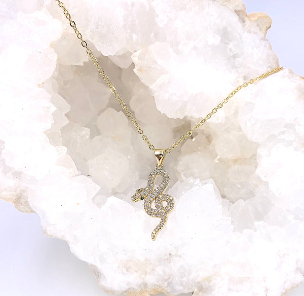 Cubic Zirconia Snake Pendant Necklace, Anaconda, Boho Jewelry, Statement Necklace, Unique Jewelry, Minimalist Gold Snake Clavicle Necklace