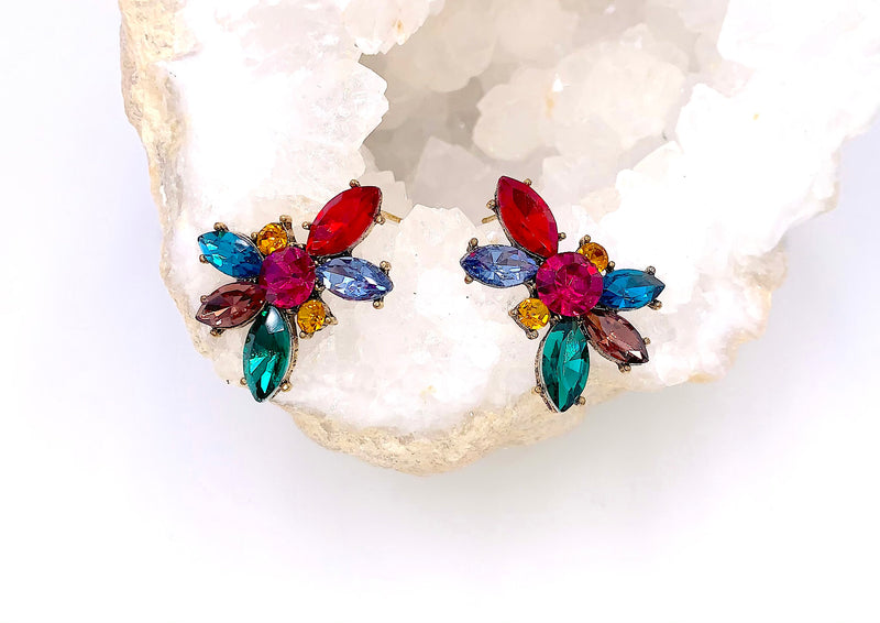 Multi Color Crystal Bohemian Earrings, Colorful Earrings, Light Vacation Jewelry, Boho Earrings, Rainbow Art Deco Earrings, Gifts For Her