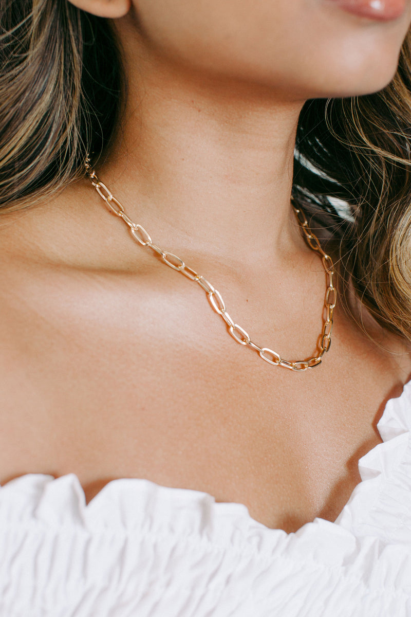 Gold Paperclip Chain Necklace, Simple Gold Chain Minimalist Jewelry, Long Link Necklace, Bohemian Necklace, Boho Jewelry, Gifts For Her,