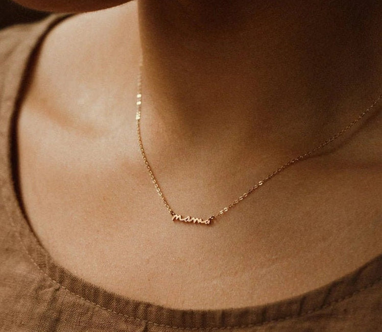 Gold Mama Necklace, Gifts For Mom, Name Plate Necklace, Boho Jewelry, Minimalist Necklace, 925 Sterling Silver, Mothers Day, Mom Necklace