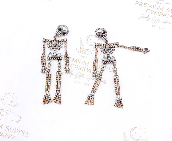 Jeweled Skeleton Dangle Earrings, Fun Halloween Earrings, Crystal Skeleton Drop Earrings, Bones Drop Skeleton Earring, Halloween Accessories