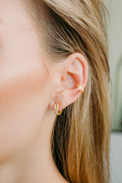 Gold Star Ear Cuff, No Piercing Ear Wrap, Astrology Lover, Clip On Earring, Minimalist Jewelry, Sterling Silver, Faux Orbital Conch Earring