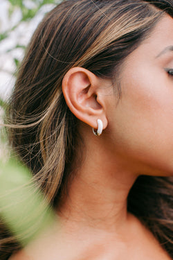 Small White and Gold Hoop Earrings, Boho Huggie Hoop Earring, Bohemian Jewelry, Chunky White Hoop Earring, Minimalist Earrings, Gift For Her