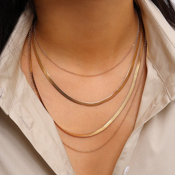 Gold Snake Chain Stacked Necklace Set, Boho Jewelry, Minimalist Necklace, Layered Gold Chain, Elegant Necklace Set, Multi Strand Necklace