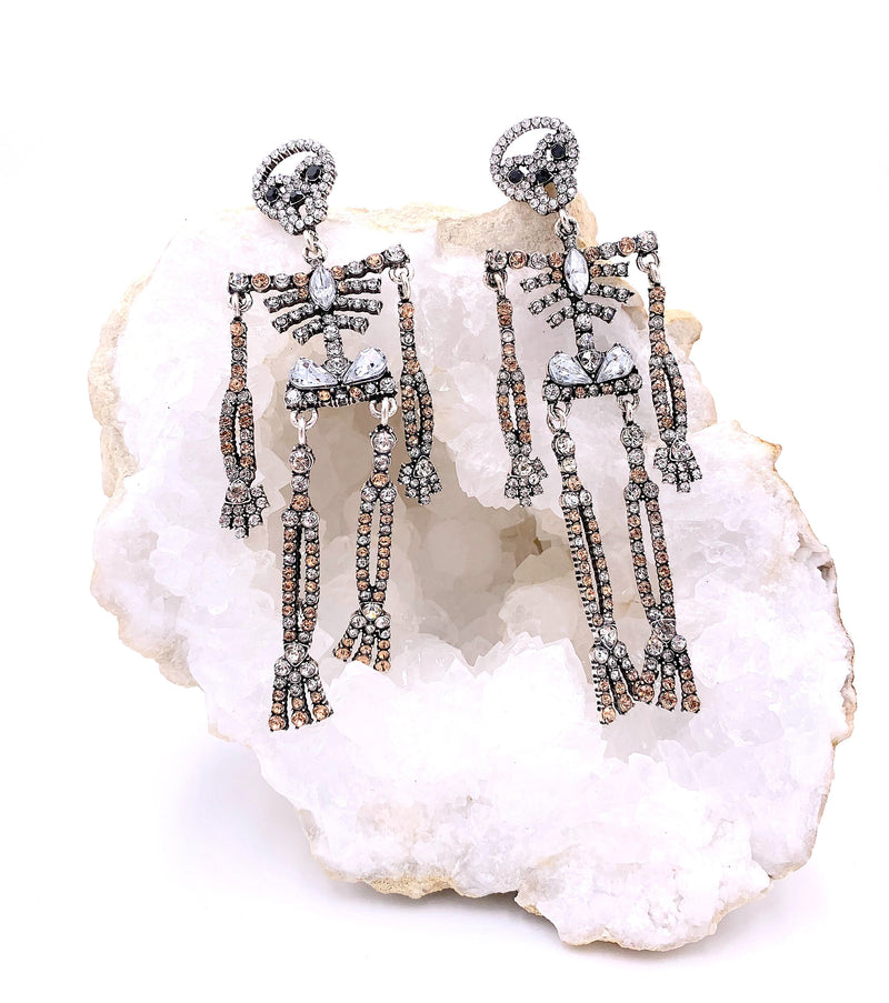 Jeweled Skeleton Dangle Earrings, Fun Halloween Earrings, Crystal Skeleton Drop Earrings, Bones Drop Skeleton Earring, Halloween Accessories