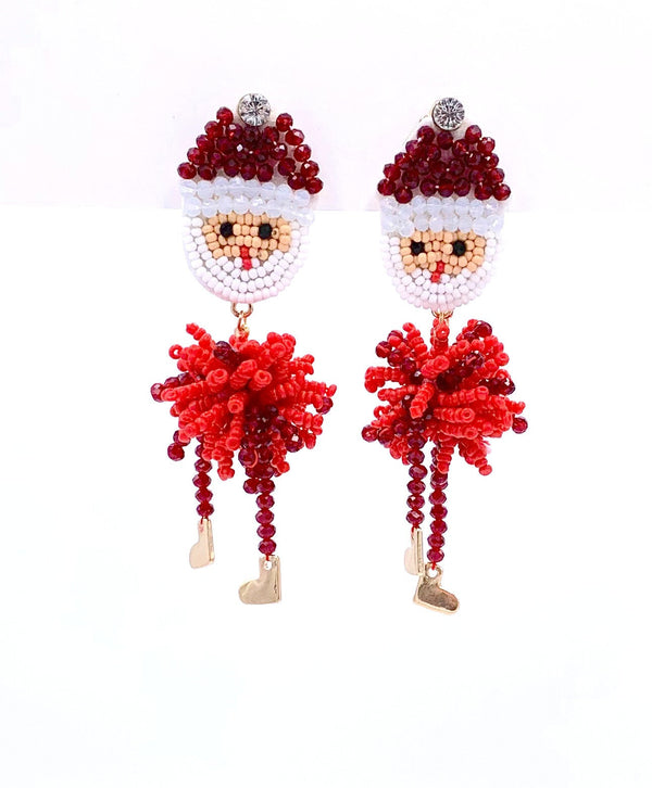 Cute Santa Clause Dangle Earrings, Beaded Santa Earrings, Christmas Earrings, Fun Holliday Jewelry, Hand Beaded Whimsical North Pole Earring